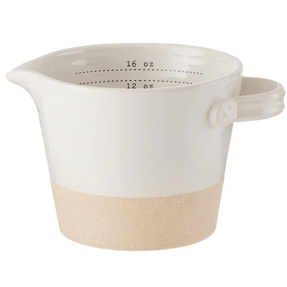 MUD PIE Home Farmhouse Stoneware Liquid Measuring Cup Ounces (OZ) and Cups (C) - Picture 3 of 6